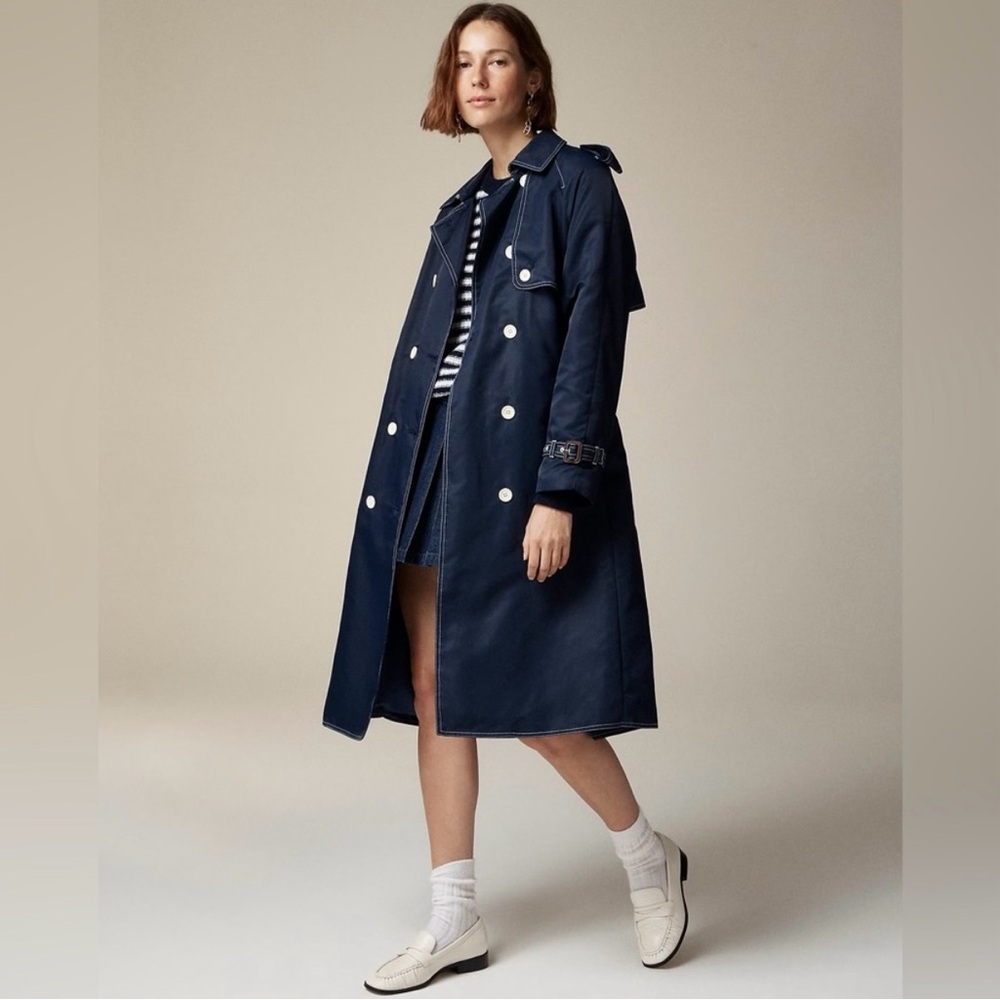 NWT J.Crew Relaxed Trench Coat in
Lightweight Shiny Nylon - Size 0 - Picture 2 of 10